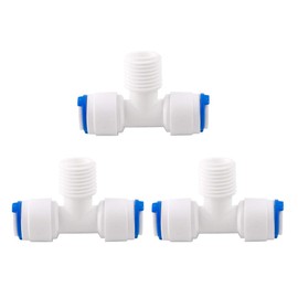sourcing map 3pcs Quick Connect Water Purifier Pipe Fitting Push In To Connections Water Hose Connector For RO Reverse Osmosis System T-Piece 1/4" BSP Male -1/4" Tube OD