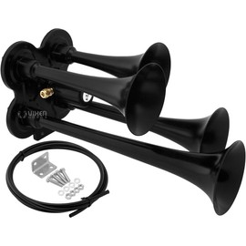 Vixen Horns Train Horn for Truck/Car. 4 Air Horn Black Trumpets. Super Loud dB. Fits 12v Vehicles like Semi/Pickup/Jeep/RV/SUV VXH4114B