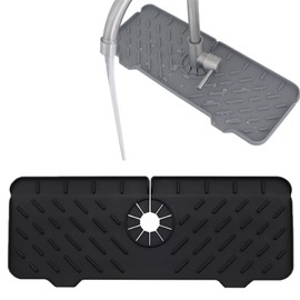 MoMoxi Silicone Faucet Mat, Sink Splash Guard, Bathroom Faucet Water Catcher Mat for Kitchen, Bathroom, Laundry Room, Farmhouse, Bar & RV(Black, 14.56 Inches)