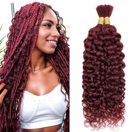 Burgundy Braiding Hair Human Hair Deep Curly Bulk Bohemian Human Braiding Hair for Boho Braids 16 Inch 99J 100G No Weft Wet And Wavy Curly Micro Braids Human Hair for Boho Knotless Brading Human Hair