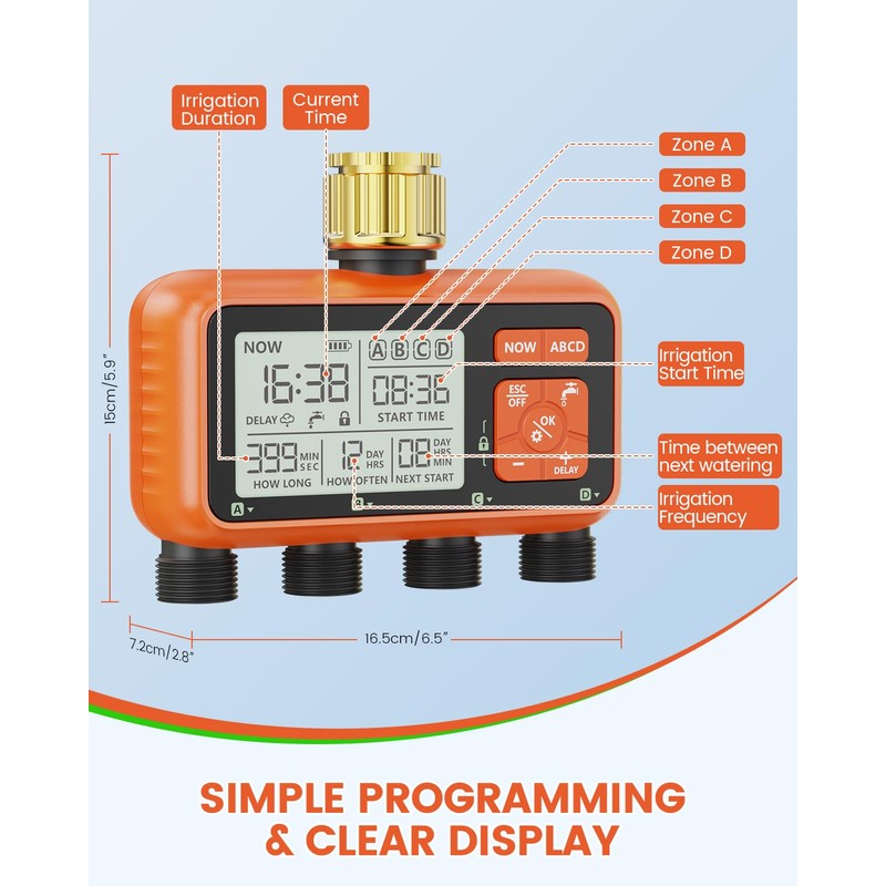 Sprinkler Timer 4 Zone with Brass Inlet Water Timer for