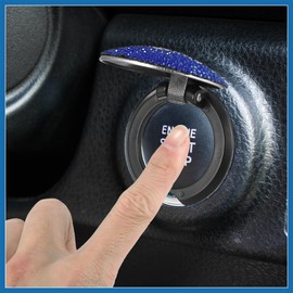 A ABSOPRO Crown Pattern Bling Car Start Stop Engine Button Cover Blue Rhinestone Anti Scratch Universal Decorative Ring Ignition Protective Cover Item Replacement