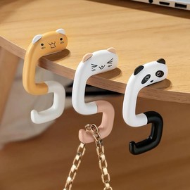 Cute Animals Design Bag Hook, Portable Table Hook, Purse Handbag Travel Bag Organizer Holder, Office Decor Plastic Desk Side Hooks - Specification: black & white*2 counts, Size: one-size