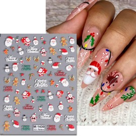 Christmas Nail Art Stickers Cute Santa Claus 5D Embossed Nail Decals 3 Sheets Snowflake Elk Gingerbread Christmas Nail Designs Self Adhesive Nail Stickers Winter Xmas Nail Decoration for Women Girls