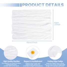 100 Packs Gauze Cheesecloth Napkins 17 x 17 Inch Dinner Napkin with Wrinkled Soft Cotton Cloth Napkin Rustic Decorative Napkins for Weddings Party Baby Shower Home (White)