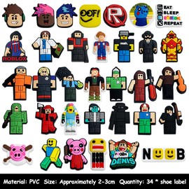 Robllox Shoe Charms, 34PCS Robllox Shoe Decoration Charms Cute Shoes Accessories PVC Shoe Decoration Charms Cute Cartoon Charms for Kids Charms Shoe Accessories Decoration DIY Shoes for Kids Gifts