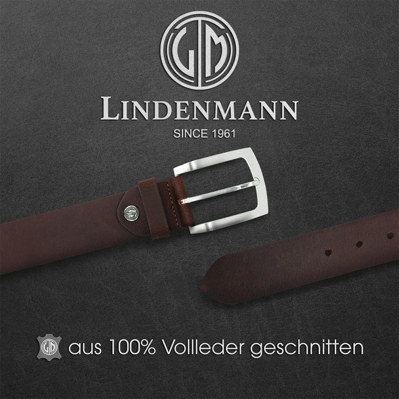 LINDENMANN Men's Leather Belt, 40 mm Wide, Full Cowhide Leather,
