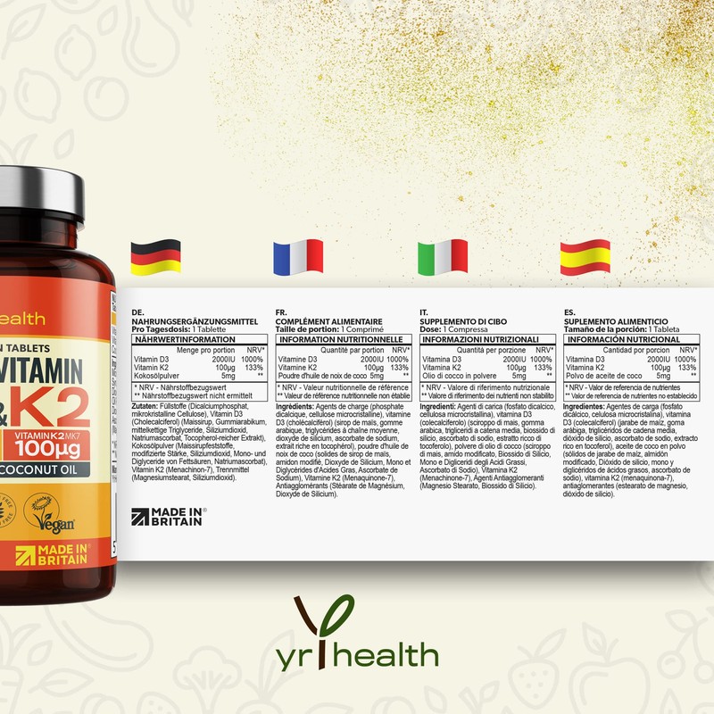 Vegan Vitamin D3 K2 Tablets High Strength & Coconut Oil