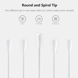 500pcs Tiny Cotton Buds, with Round & Spiral, Suitable for Baby Ear Nose Clean,Cosmetics,Personal Hygiene