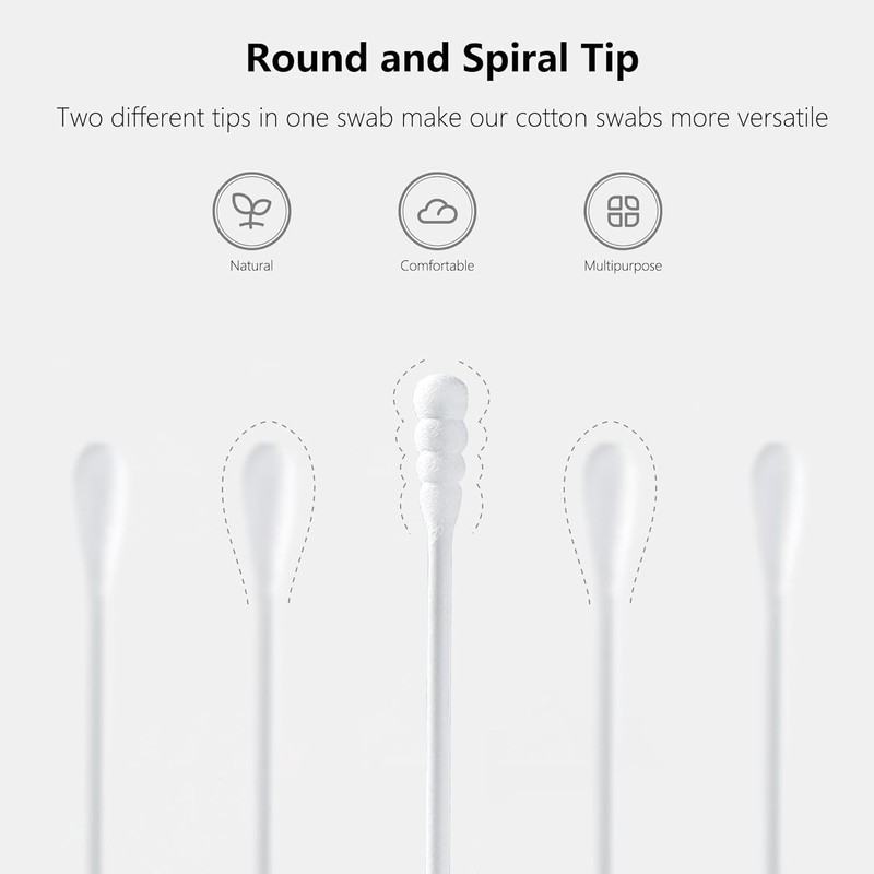 500pcs Tiny Cotton Buds, with Round & Spiral, Suitable for