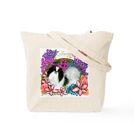 CafePress JAPANESE CHIN DOG GARDEN FLOWERS Tote Bag Reusable Natural Beige Canvas Shopping Bag