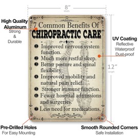 NEGLAI 7 Common Benefits of Chiropractic Care Knowledge Metal Signs Poster, Chiropractor Office Wall Decorations Vintage Decor 8x12 Inches