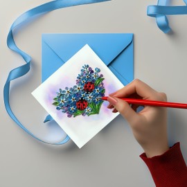 MeeSunnie Lavender Heart with Ladybug Card, Quilling Cards for All Occasions, Birthday, Mothers Day, Anniversary, Watercolor Classy Card for Women, Mom