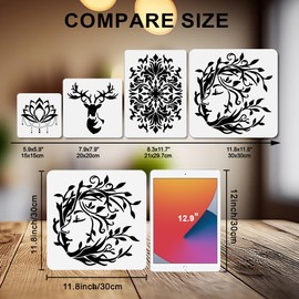 MAYJOYDIY Tree Woman Stencil Tree of Life Stencils with Paint Brush 11.8×11.8inch Art Vine Leaves Face Reusable Drawing Template for Craft on Window Wood Wall Home Decoration