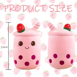 Bukezudang Bubble Tea Cuddly Toy Plush Cushion, Bubble Tea Cuddly Toy 24 cm, Kawaii Bubble Tea Plush Toy Cushion Cute Boba Plush Soft Stuffed Toy for Boba Lovers (Pink)