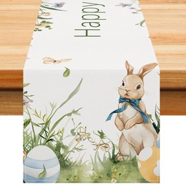 Gihioue Easter Bunny Tablecloth, Easter Table Runner, 72 Inch Long Seasonal Spring Farmhouse Tablecloth - Festive Spring Rabbit Tablecloth, Exquisite Holiday Kitchen Dining Table Decoration for Food