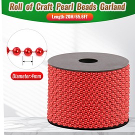 Uxney Craft - Guirnalda de abalorio de perlas falsas de 4 mm x 65.6 pies, para árbol de Navidad y decoración de bodas, hebras de perlas, manualidades, adornos y decoración del hogar (rojo)