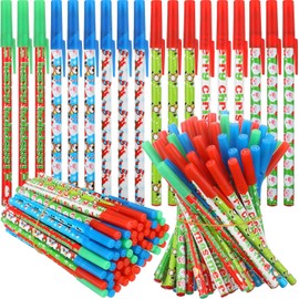 KAHEIGN 60Pcs Christmas Ballpoint Pens, 6 Styles Retractable Stick Pen 16CM Snowman Reindeer Santa Claus Holiday Rollerball Pens for Xmas Stocking Fillers Party Favors