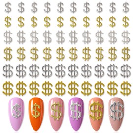 DANNEASY 60pcs Dollar Sign Nail Charms Gold Silver 3D Nail Art Charms Nail Rhinestones Charms for Nails Alloy Nail Jewels Nail Decoration for Acrylic Nails