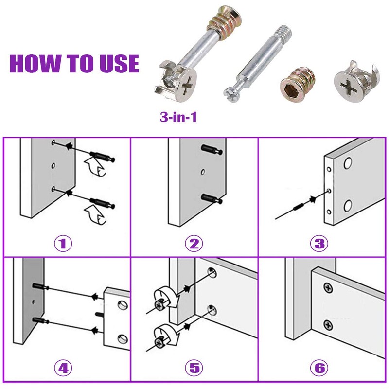 125Pcs 3-in-1 Bolt Nut Connection Crib Screws Kit,Cam Fitting with