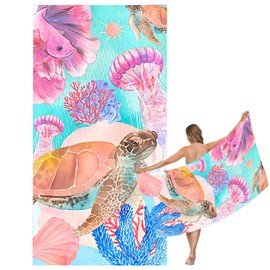 Large Quick Dry Microfibre Beach Bath Towel for Adult,Pink Turtle Sand Free Beach Towel with Bag,Lightweight Gym Yoga Sports Towel,Compact Travel Summer Beach Towel for Women Men