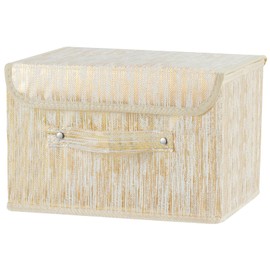 VinneGenzz Decorative Storage Boxes with Lid Luxury Metallic Fabric Storage Bins Organizer Containers Collapsible Shelf Baskets with Handles for Home Bedroom Closet Office (Gold, Small Size)