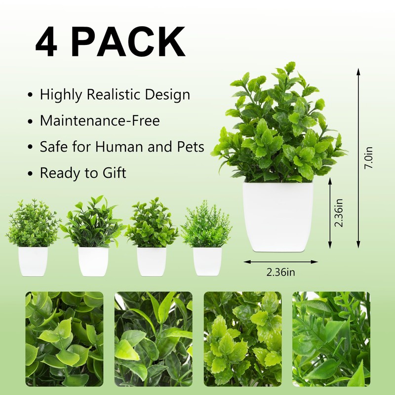 SMART DIRECT 4 Pack Small Fake Plants Mini Artificial Plants