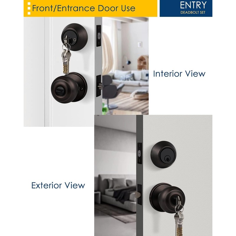 Brotima 3 Pack Keyed Alike Door Knob with Double Cylinder