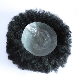 lumeng Mens Hairpiece Afro Kinki Hair Weaves for Men Skin Pu Base Human Hair Kinky Curly 8x10inch Men’s Unit 1# Jet Black