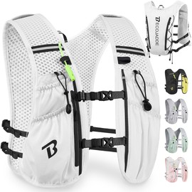 BECOJADDE Running Vest Women 5L Hydration Backpack Lightweight for Mens Womens, Running Backpack Hydration Pack for Marathon, Trail, Cycling, Hiking, Jogging White