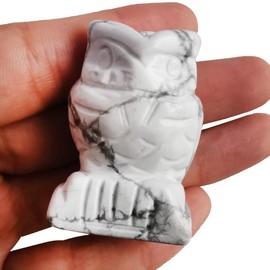 Lovionus89 Natural White Howlite Turquoise Owl Bird Statue, Hand Carved Healing Crystal Animal Figurines Home Decoration 1.5 inches