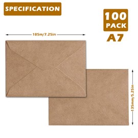 Hikrxya 100 Pack 5" x 7" Brown Envelopes - 130gsm 185mm x 135mm Premium Vintage Kraft Paper Envelopes - Self Seal Pointed Flap Envelopes for Greeting Cards Birthday Cards Invitations