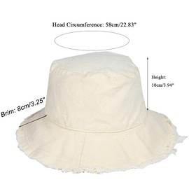 KorhLeoh Distressed-Sun-Bucket-Hat Sun-Protection Washed-Cotton Wide-Brim Beach-Cap for Summer Beige