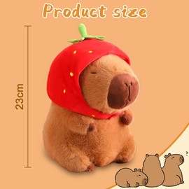 Capybara Cuddly Toy, 23 cm Capibara Plush Toy, Water Pig Cuddly Toy, Cute Capybara Cuddly Toy Plush with Strawberry Headpiece, Toy Stuffed Toy Capybara, Gift for Adults Children