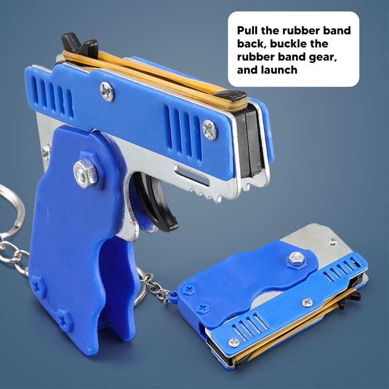 4pcs Rubber Band Launcher Toy Foldable Mini Portable Metal Rubber