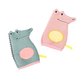2 Pcs Kids Bath Mitts Creative Crocodile Shower Gloves Cartoon Wash Mitts for Child Bathing