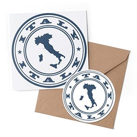 1 x Greeting Card & 10 cm Round Sticker Set - Italy Map Travel Italian Map - Birthday Thank You Friend Lover Fan Mum Dad Kids #7092
