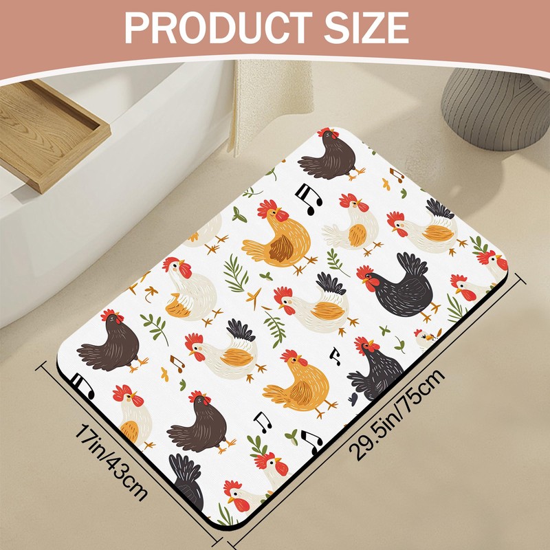 Non Slip Bath Mat, Chickens Roosters Bathroom Decor, Leaves Music