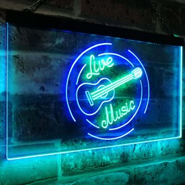 Live Music Guitar Band Room Studio Dual Color LED Neon Sign Green & Blue 12" x 8.5" st6s32-i2546-gb