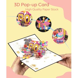 Magic Ants 80. Geburtstagskarte Pop Up Karte mit Umschlag für Frauen Männer Freundin Freunde Familie