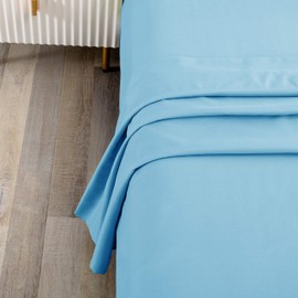 Sfoothome Flat Sheet Only - Soft Brushed Microfiber Fabric - Shrinkage & Fade Resistant Top Sheet - Easy Care - (Queen, Sky Blue)