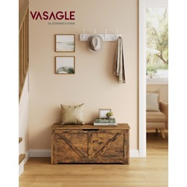 VASAGLE Storage Chest, Storage Trunk with 2 Safety Hinges, Storage Bench, Shoe Bench, Farmhouse Style, 15.7 x 39.4 x 18.1 Inches, for Entryway, Bedroom, Living Room, Rustic Brown ULSB060T01
