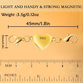 925 Silver Heart-Shaped Magnetic Necklace Clasps and Closures, Magnetic Clasp Converter for Jewelry Making Supplies,Chain Extender Connector for Necklace Bracelet (1gold + 1silver)
