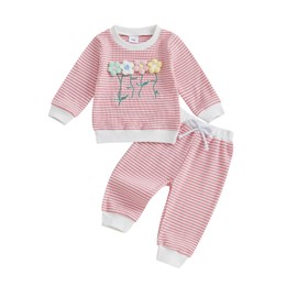 M9ppzzur7 Toddler Baby Girls Outfits Sets Floral Embroidery Tops with Pants Sets Cute 2 Piece Clothing Set (Pink, 3-4T)