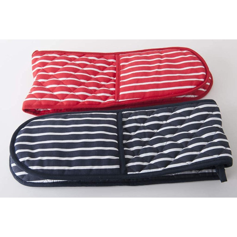 A & B TRADERS Butcher Stripe Double Oven Gloves, Quilted