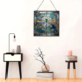 HFhyxin Dragonfly Stained Glass Window Hanging, 8" Stained Glass Dragonfly Sun Catcher for Windows, Dragonfly Suncatcher Panels for Women Christmas Thanksgiving Gift