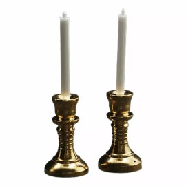 Handley  Miniature Dollhouse Set of 2 Single Gold Candleabra Candlesticks 1:12 Scale New