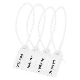 Lzbignun 100 Plastic Tamper Seals Numbered Security Tags Zip Ties for Fire Extinguishers Pull Tite Safety Tabs Disposable Self-Locking Security Seals (White)