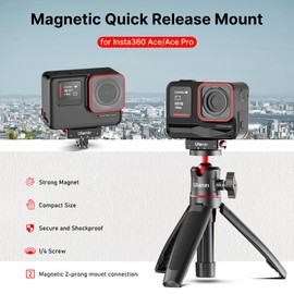 Ulanzi Quick Release Mount, Snap-On Magnetic 2 Prong Mount and 1/4 Thread Mount for Insta360 ACE/ACE PRO, 1/4 Screw Hole for Tripod Foldable