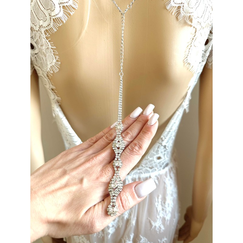 ONDEGO® Silber Rückenkette Rückenanhänger Rückenschmuck Brautschmuck Hochzeit Braut Schmuck Körperkette